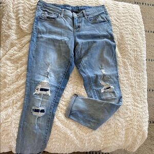 Mossimo Supply Co. Blue Ankle Cropped Jeans with Distressing